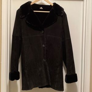 Black genuine suede/faux fur